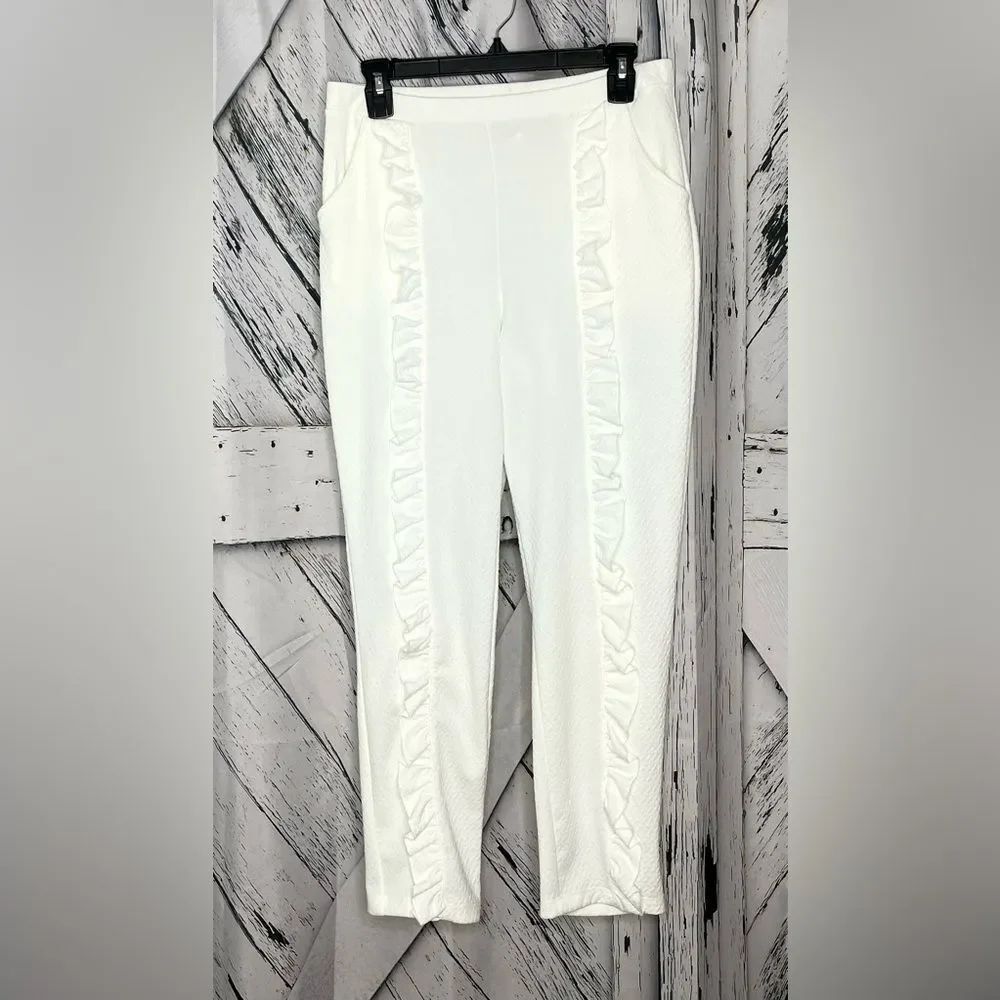 Artex Fashions Pants Ruffle Front Straight Leg White M